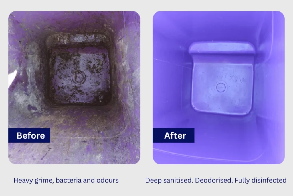Heavy grime and bacteria build-up before and after